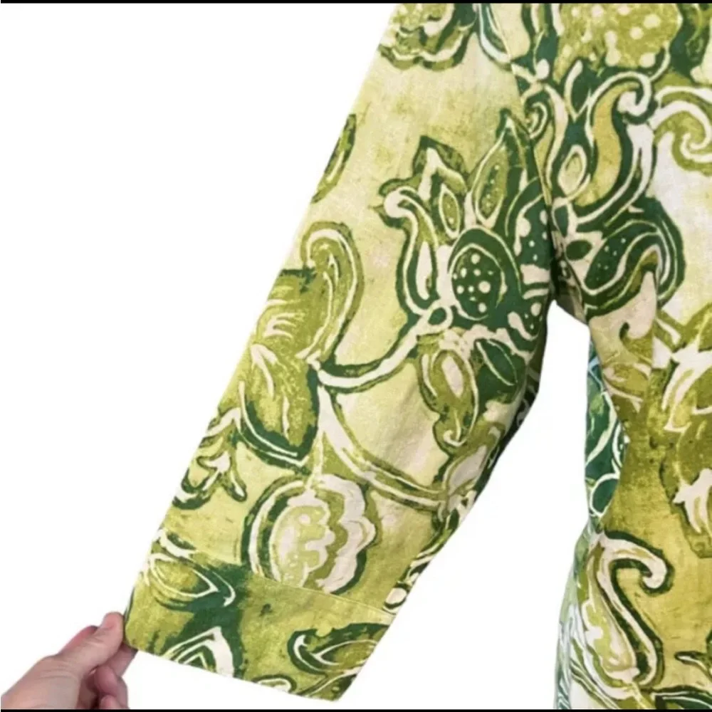 Chico's Tropical Floral 100% Linen Lime Green Button Down Shirt Sz 2 US … - Picture 5 of 8